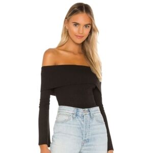 Lovers And Friends Black Fletcher Off Shoulder Top Ribbed Long Bell Sleeves SM